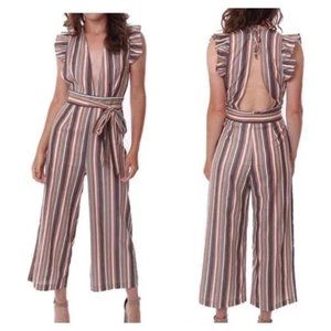 Storia Multi Striped Crop Ruffle Jumpsuit